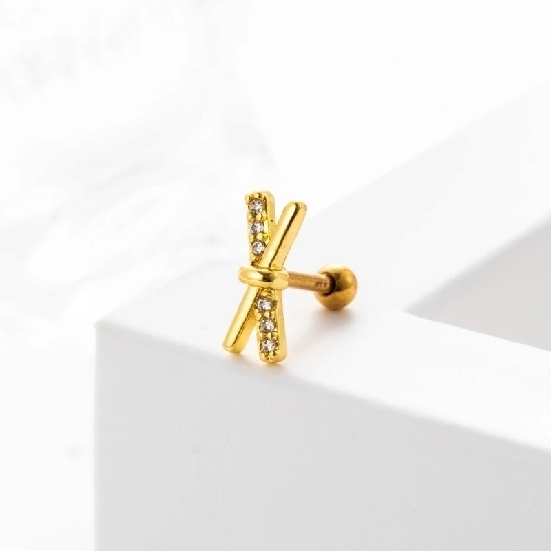 Ear Cartilage Rings & Studs Geometric 316L Stainless Steel  Copper Inlaid Zircon