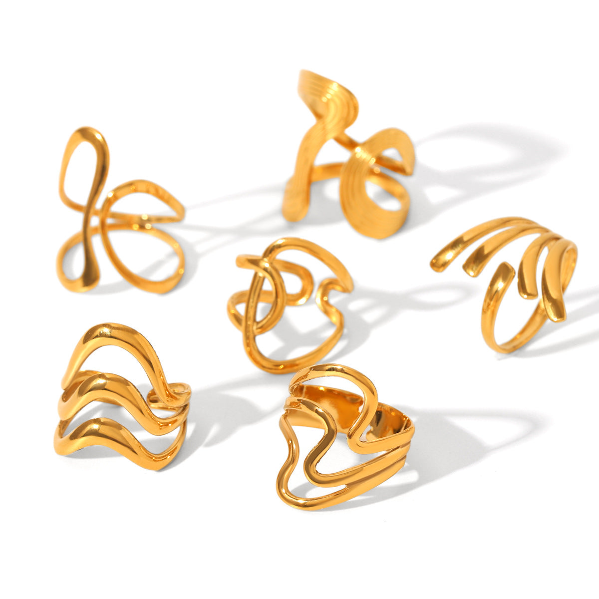 Ins Style Exaggerated Stainless Steel 18K Gold-Plated Ring Female Titanium Steel Ring Hand Jewelry