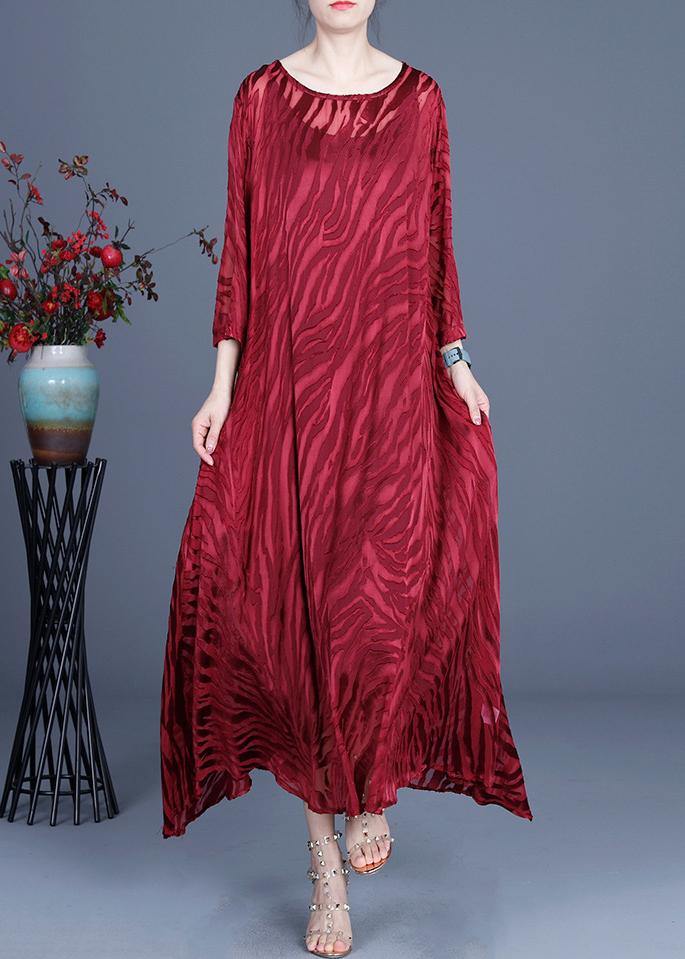 Red Two Piece Spring Silk asymmetrical Design dress with suspender skirt