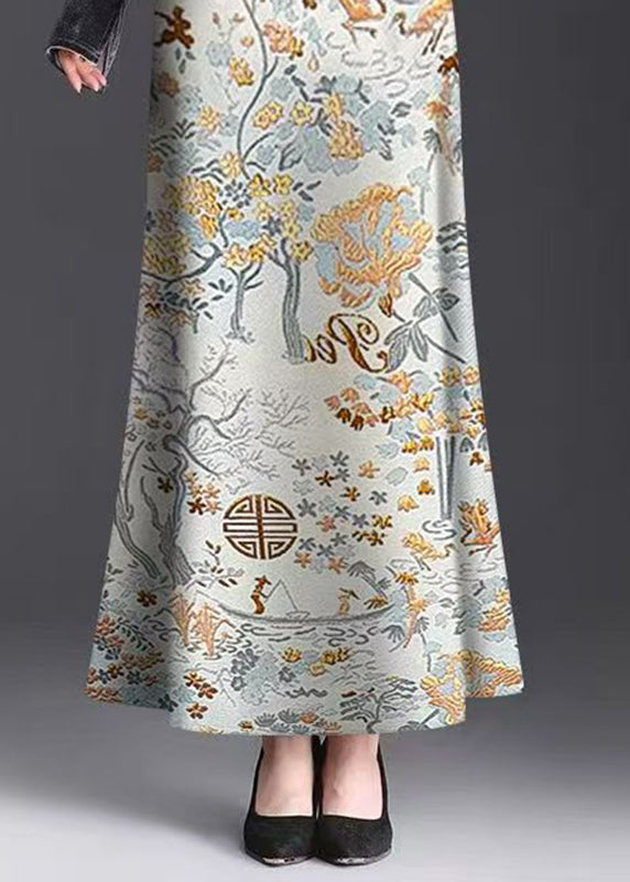 New Print Elastic Waist Draping Maxi Skirts Summer