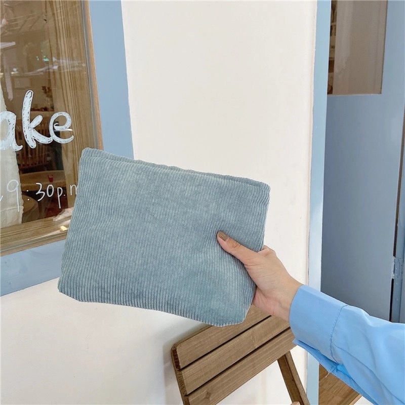 Women's Corduroy Solid Color Basic Classic Style Square Zipper Cosmetic Bag