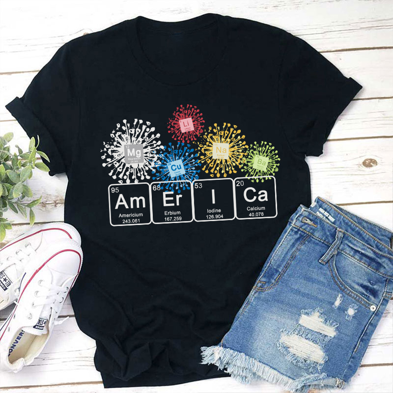 America Spelled With The Periodic Table of the Elements Teacher T-Shirt