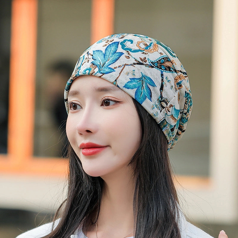Printed Thin Hat Women's Pullover Hat Breathable Sparkling Toe Heap Moon Hat Headscarf Outdoor Hat