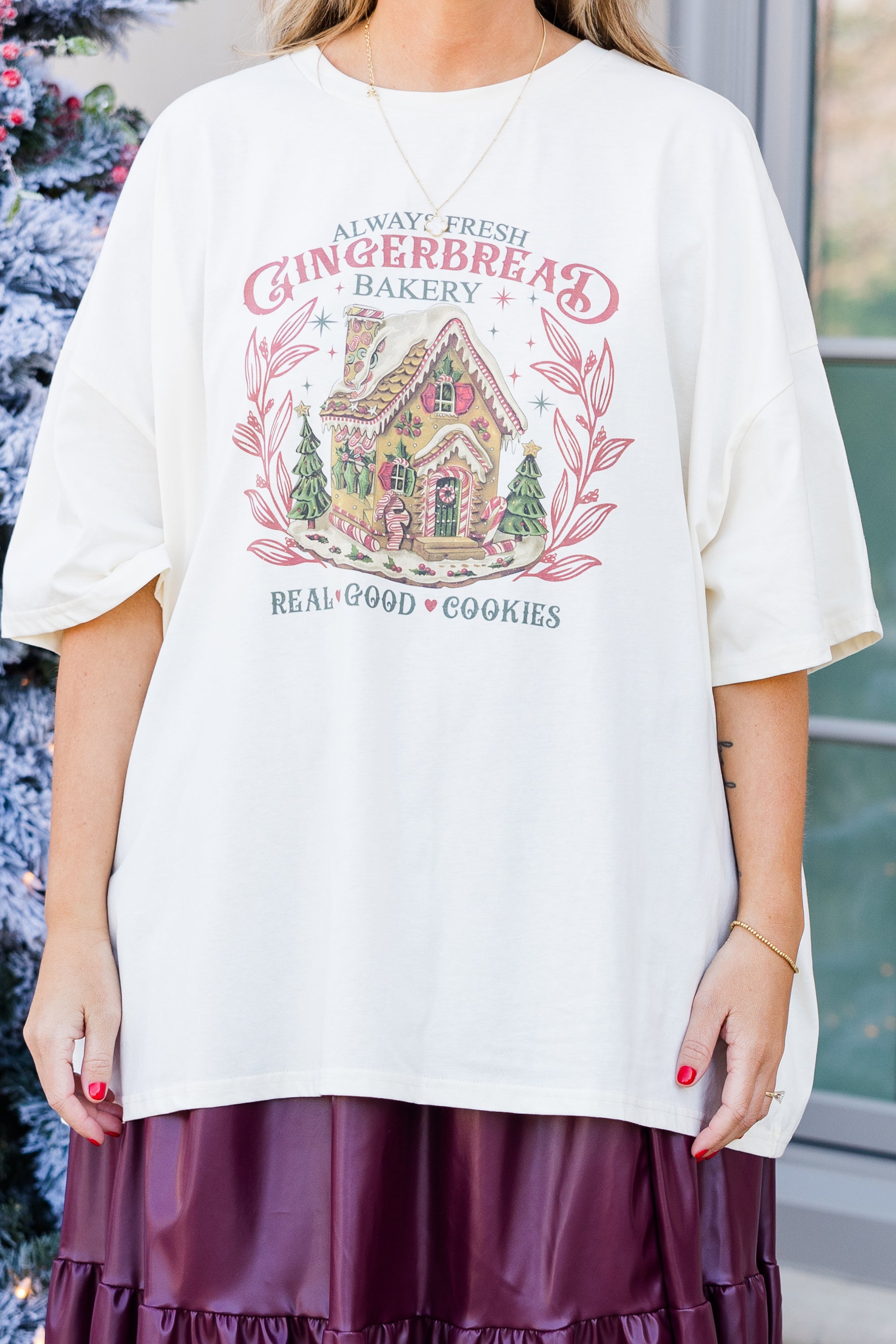 Gingerbread House Boyfriend Tee. Ivory