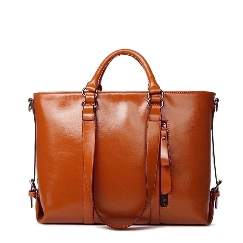Women's Large Pu Leather Solid Color Classic Style Zipper Handbag