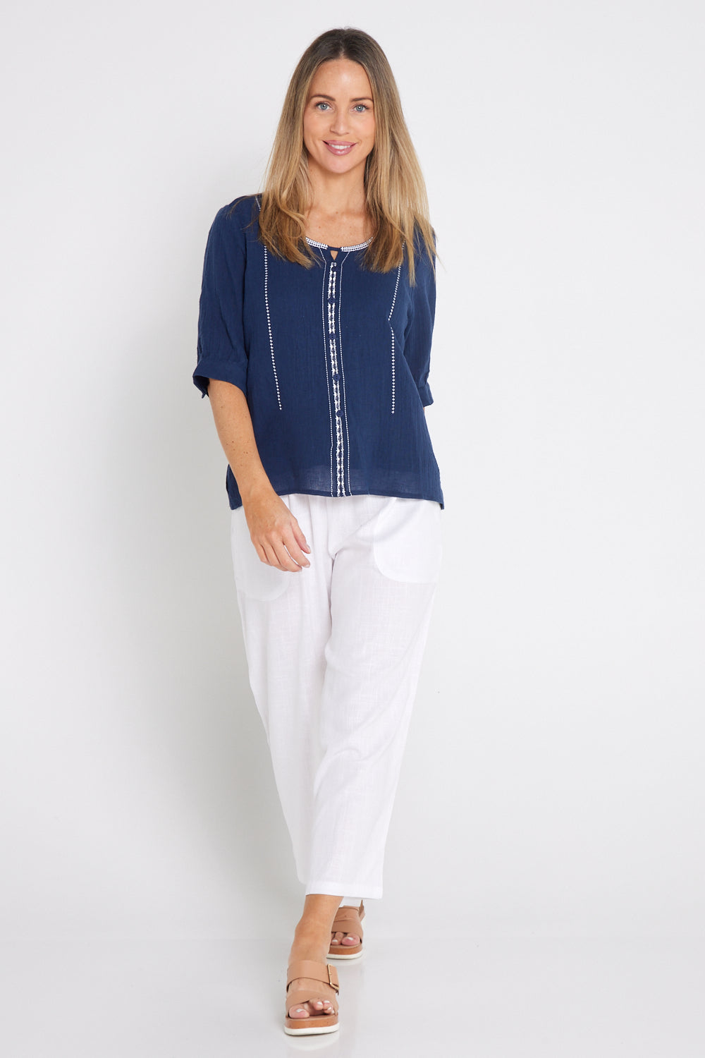 Meagan Linen Blouse - Navy