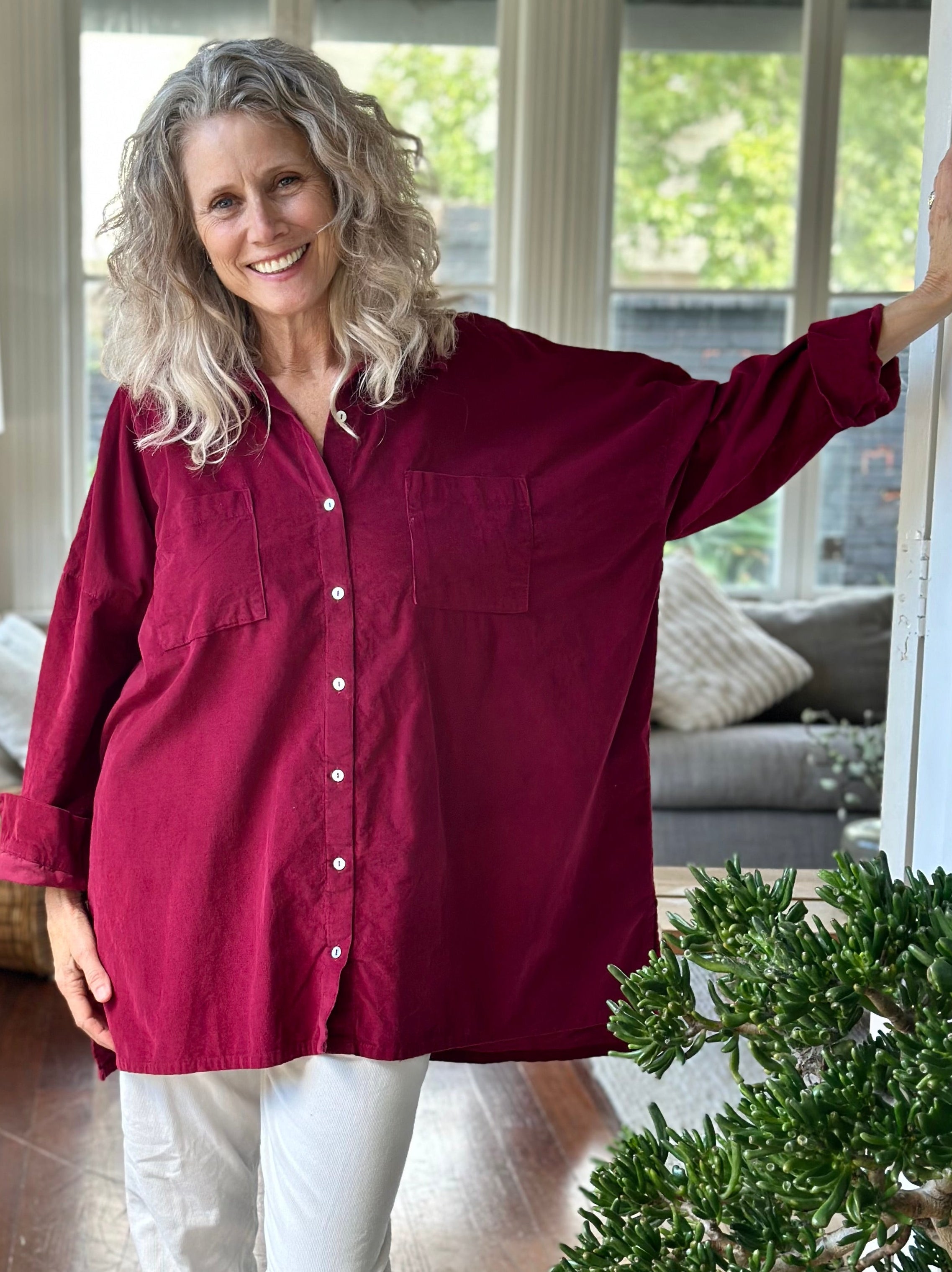 aiden oversized shirt - merlot cord
