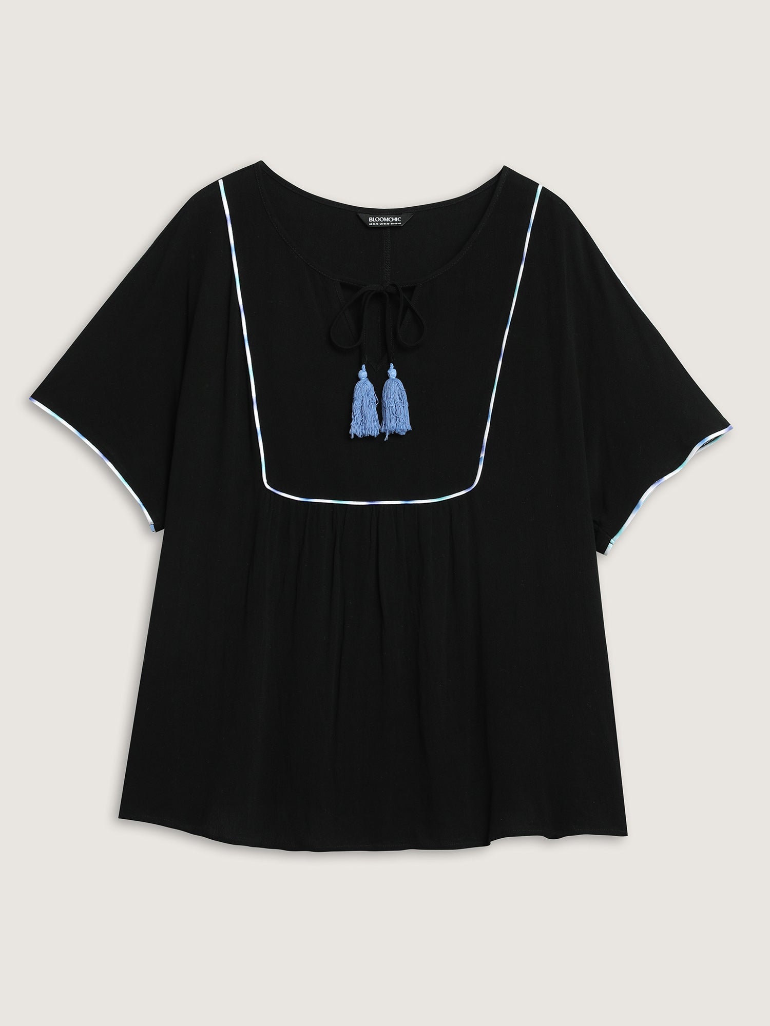 Textured Color Contrast Tassels Blouse