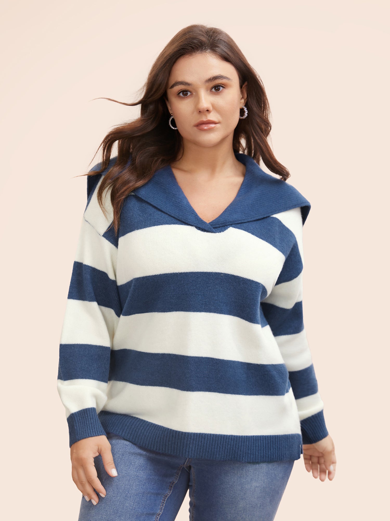 Sailor Collar Colorblock Contrast Pullover