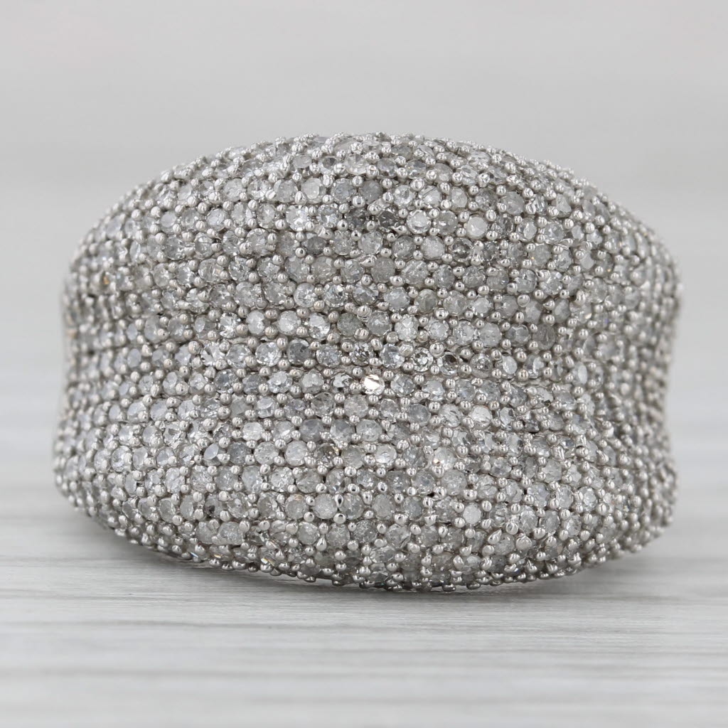 1.25ctw Pave Diamond Ring 14k White Gold Size 8 Contoured Cocktail