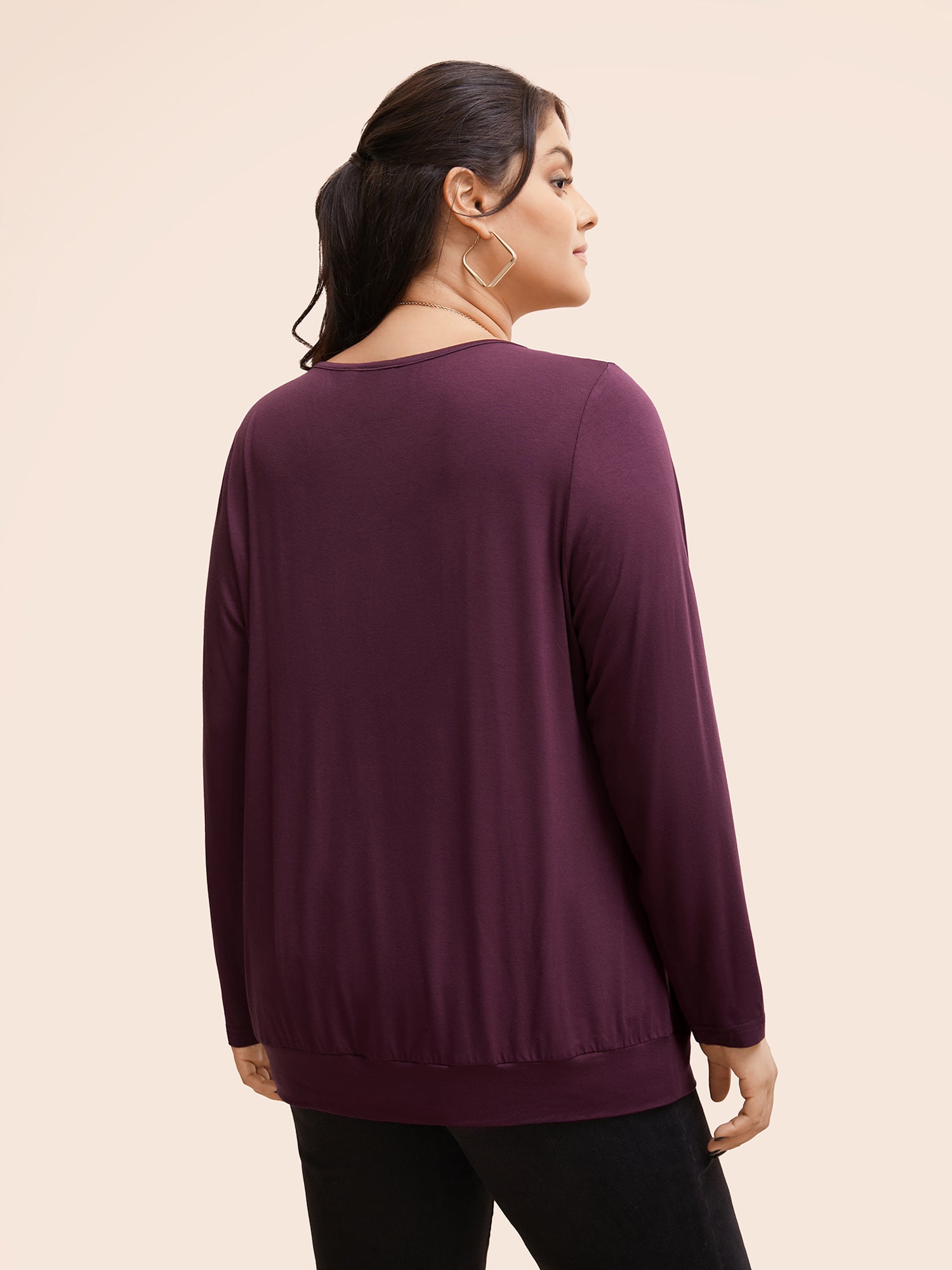 Plain Pleated Round Neck T-shirt