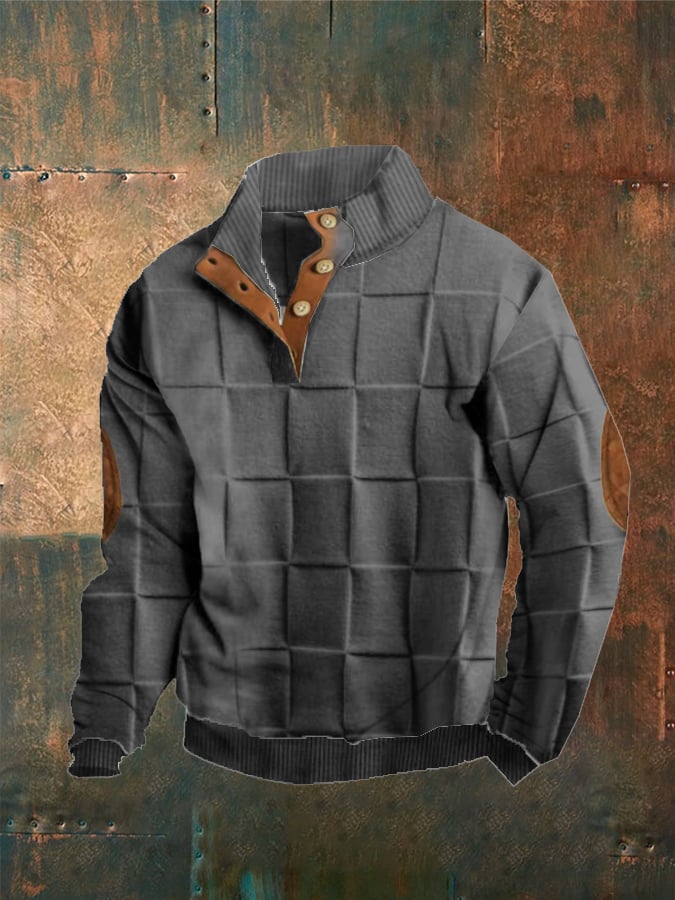 Men'S Plaid Print Button Casual Sweatshirt