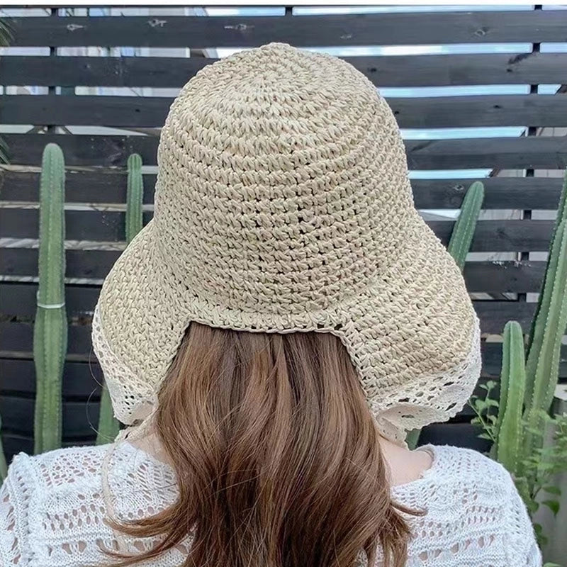 Women's Vacation Color Block Curved Eaves Sun Hat