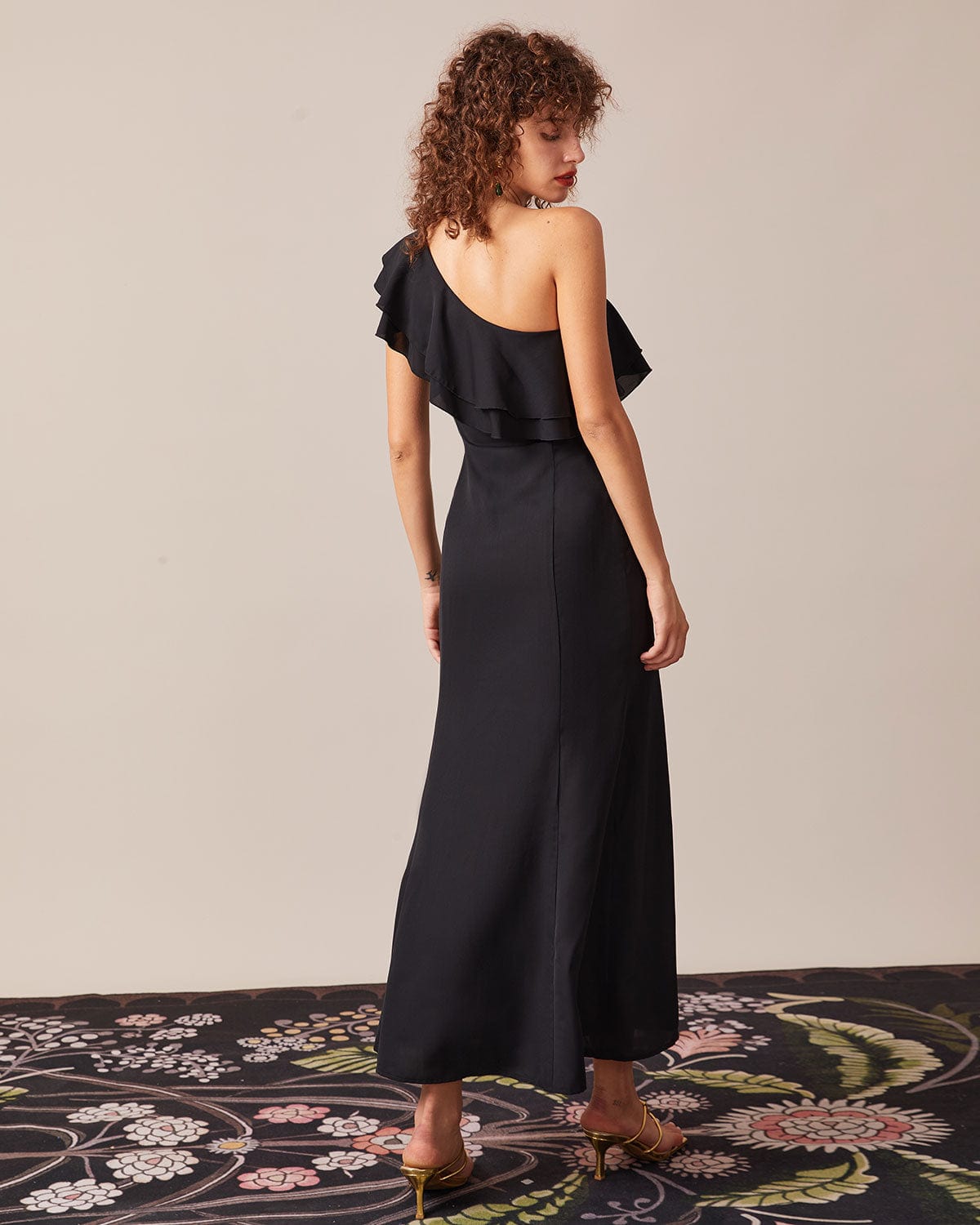 The Black One Shoulder Flounce Maxi Dress