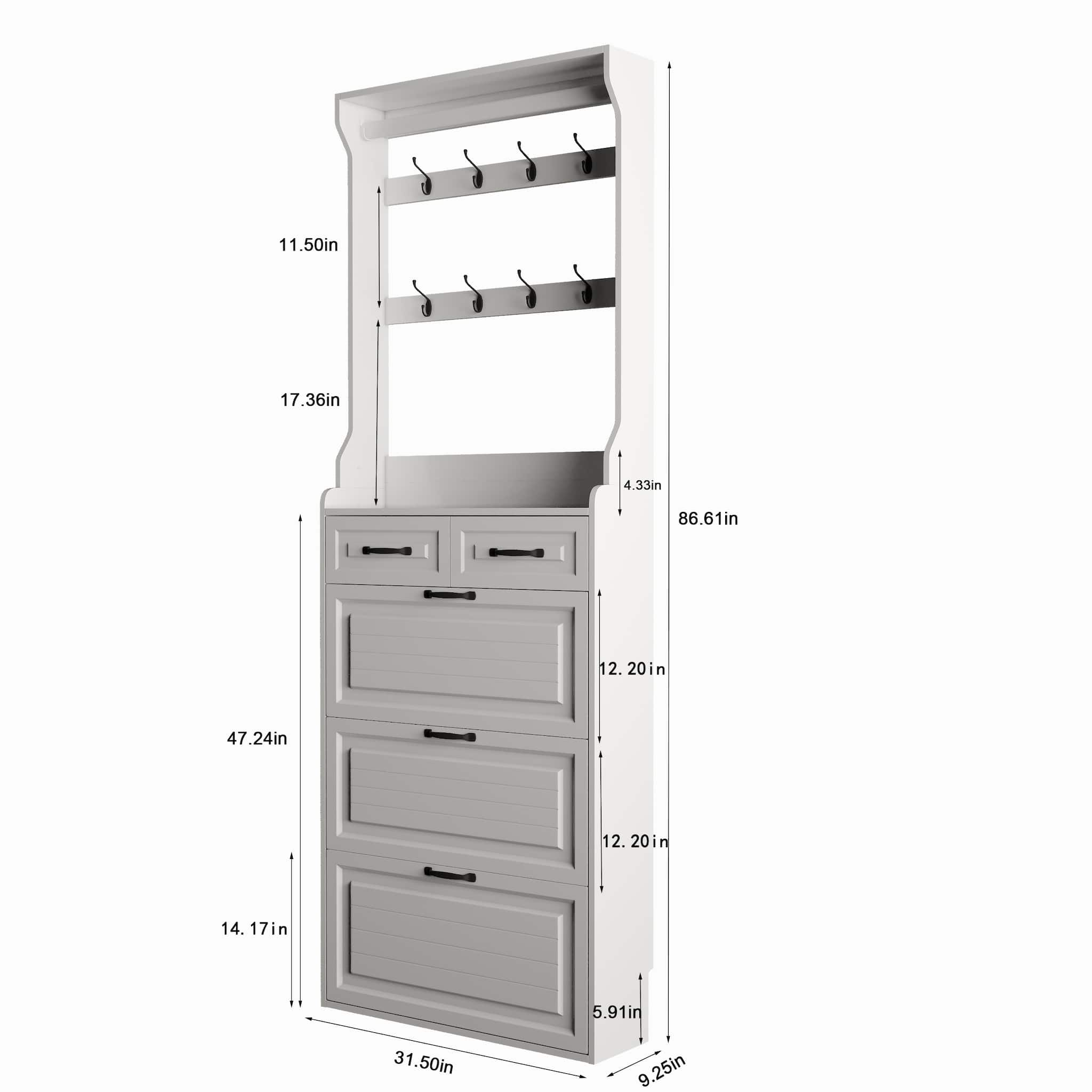 3-door 2-drawer hanging shoe cabinet with PVC doors and ample storage space