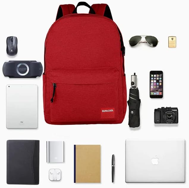 SUPACOOL Casual Laptop Backpack for Men and Women, School Backpack for Boys and Girls, College Bookbag, USB Charging Port, Lightweight Back Pack(Black)