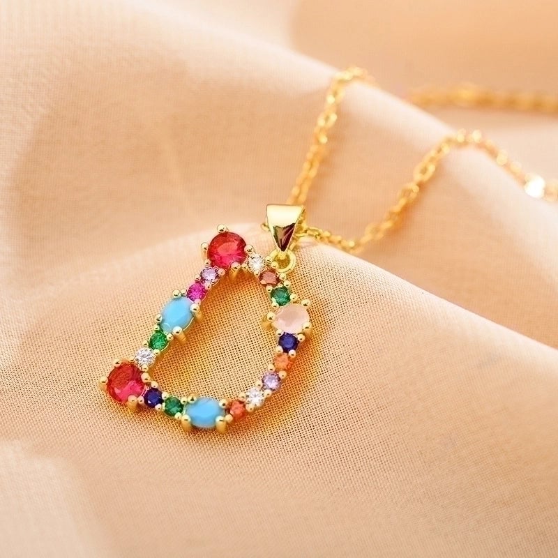 Copper Gold Plated Modern Style Shiny Inlay Letter Glass Stone Zircon Pendant Necklace