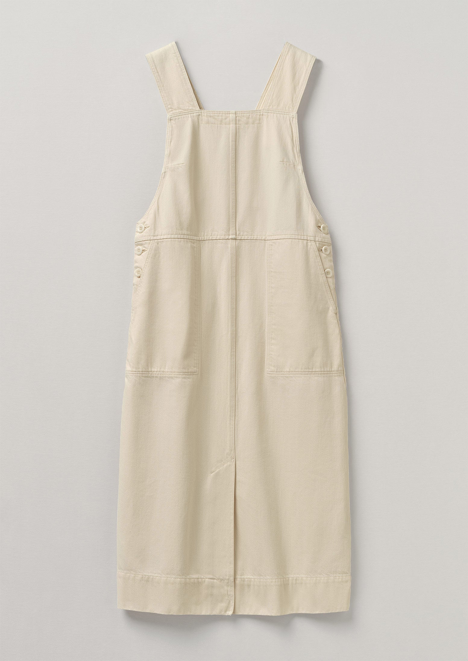 Side Button Organic Denim Pinafore Dress | Pastel Parchment