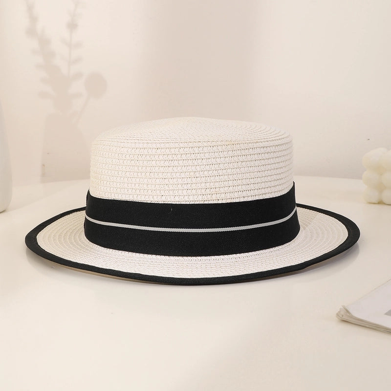 Unisex Hawaiian Vacation Solid Color Flat Eaves Straw Hat