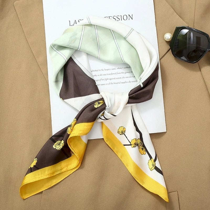 70*70  Striped Silk Scarf Women's Small Square Scarf  Versatile Professional Small Scarf Summer Thin Decorative Scarf