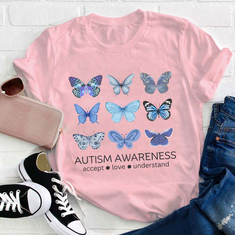 Autism Awareness Butterfly Teacher T-Shirt