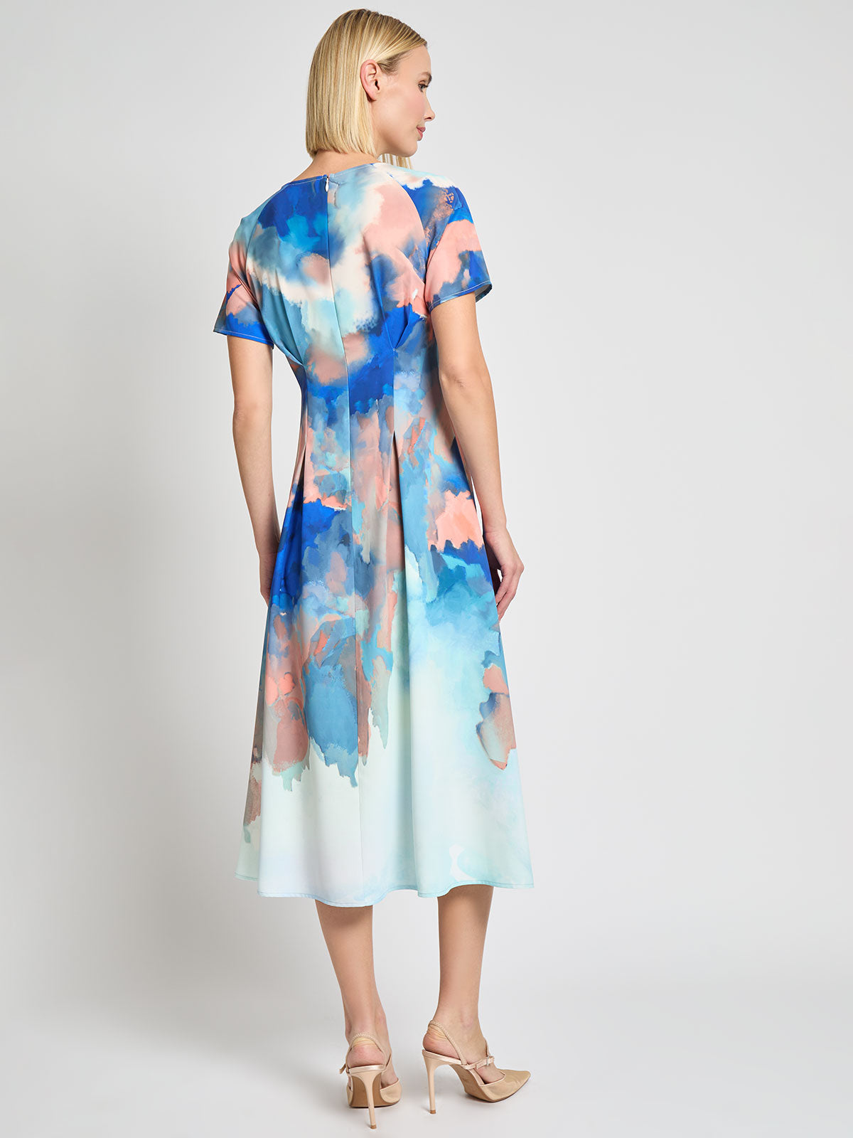 Fit & Flare Watercolor Crepe de Chine Maxi Dress - Modern Fit