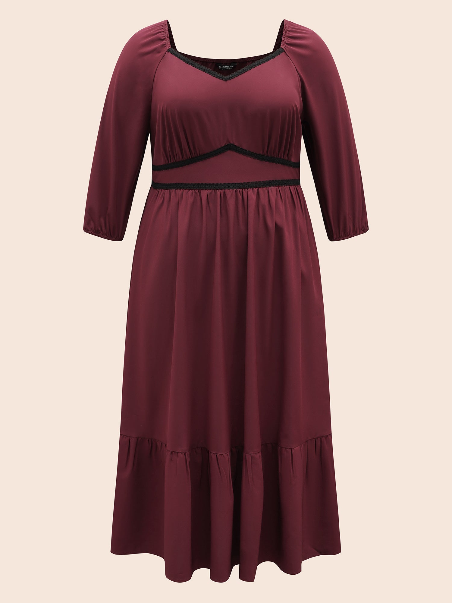 Heart Neckline Woven Ribbon Midi Dress