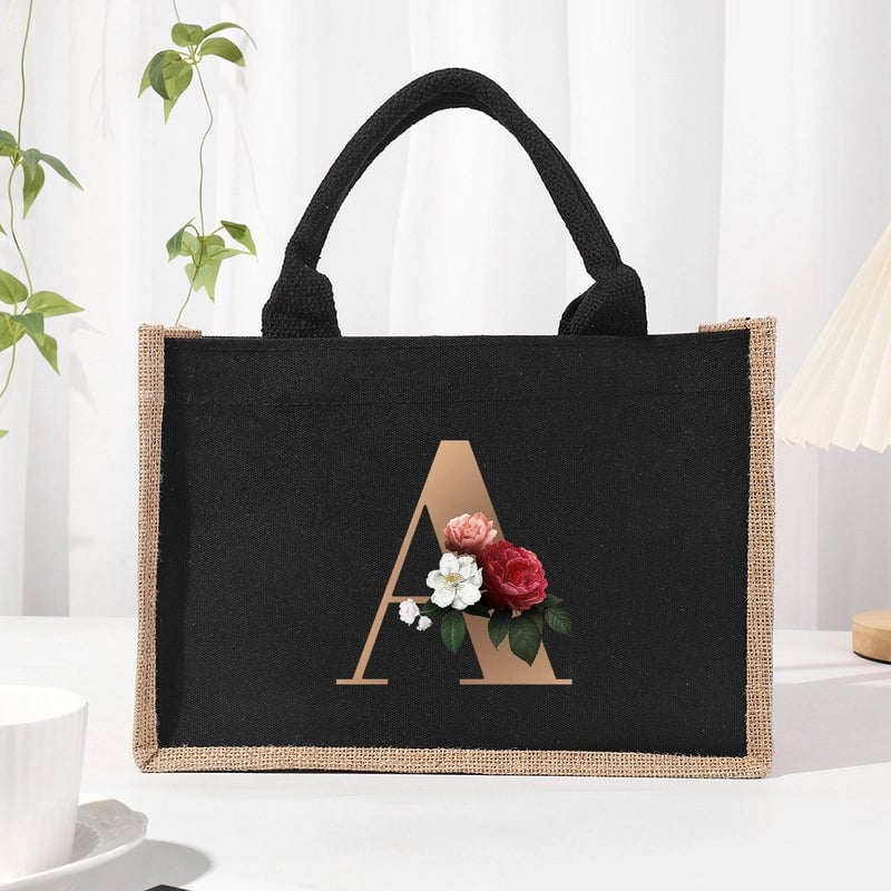 Women's Medium Canvas Letter Basic Classic Style Open Shopping Bags