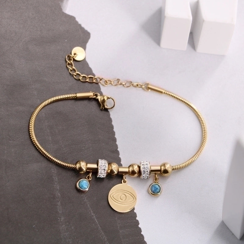 Devil'S Eye Insect Waves Titanium Steel 18K Gold Plated Artificial Gemstones Bracelets In Bulk