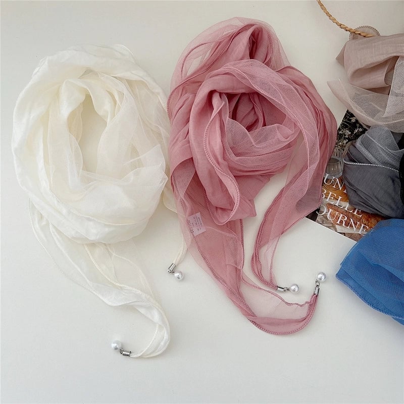 Pearl Lace Stitching Diamond Small Scarf Women's Spring And Autumn Professional  Small Scarf Headscarf Decorative Scarf
