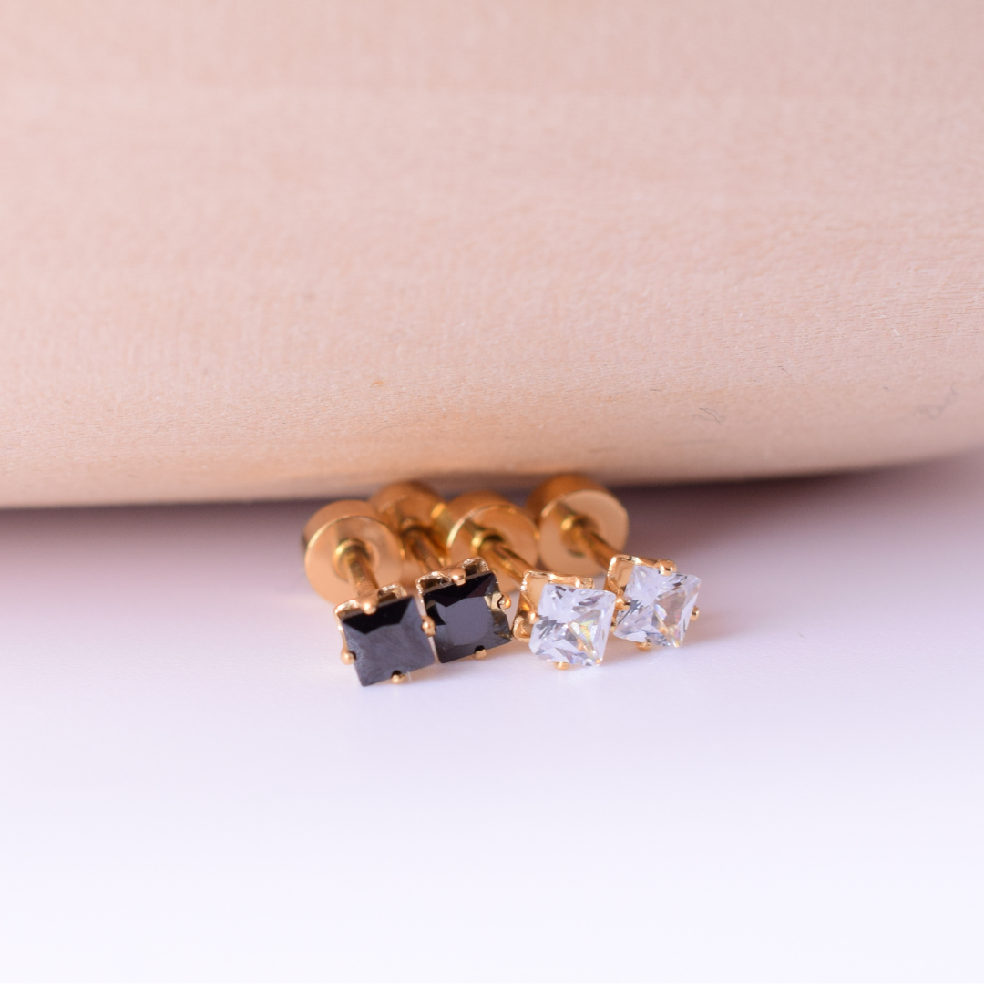 3mm Square diamond studs - Gold