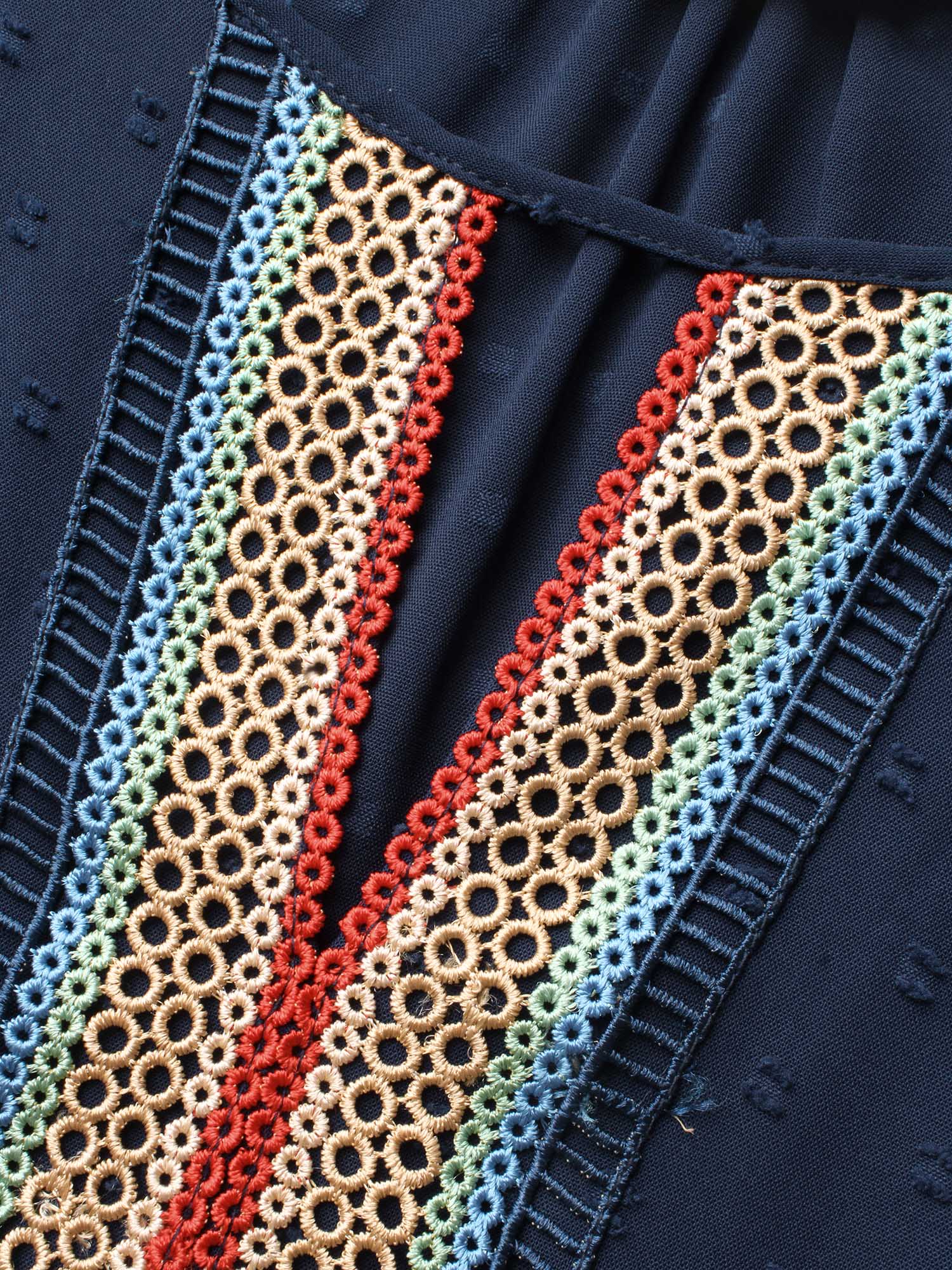 Textured  Embroidered Neckline A-Line Blouse
