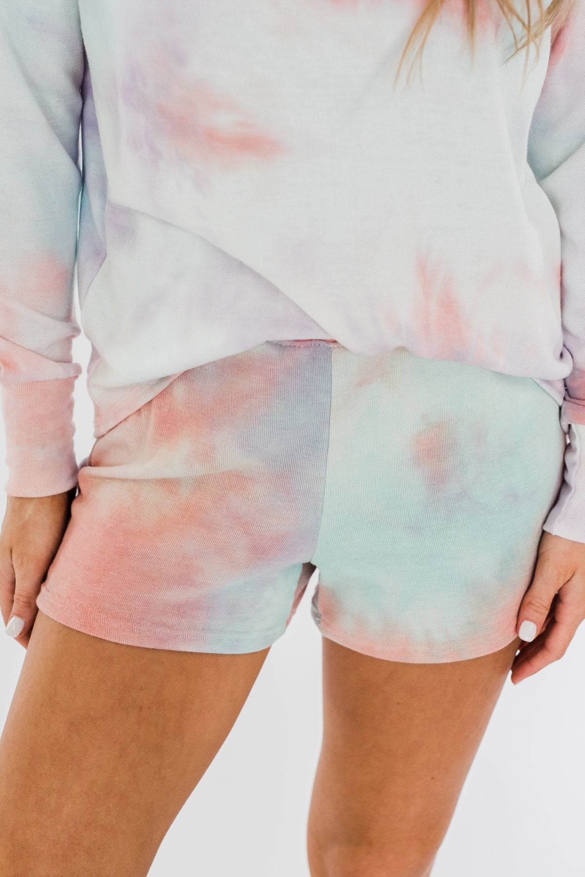 Tie Dye Lounge Shorts- Coral. Purple. & Blue