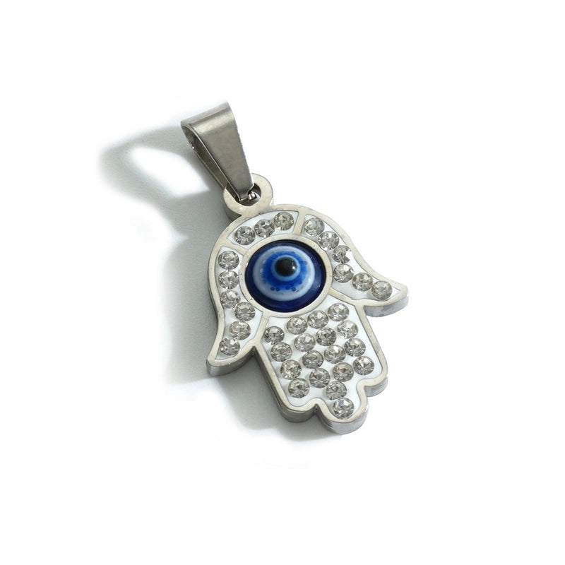 Fashion Devil's Eye Palm Stainless Steel Inlay Rhinestones Necklace 1 Piece