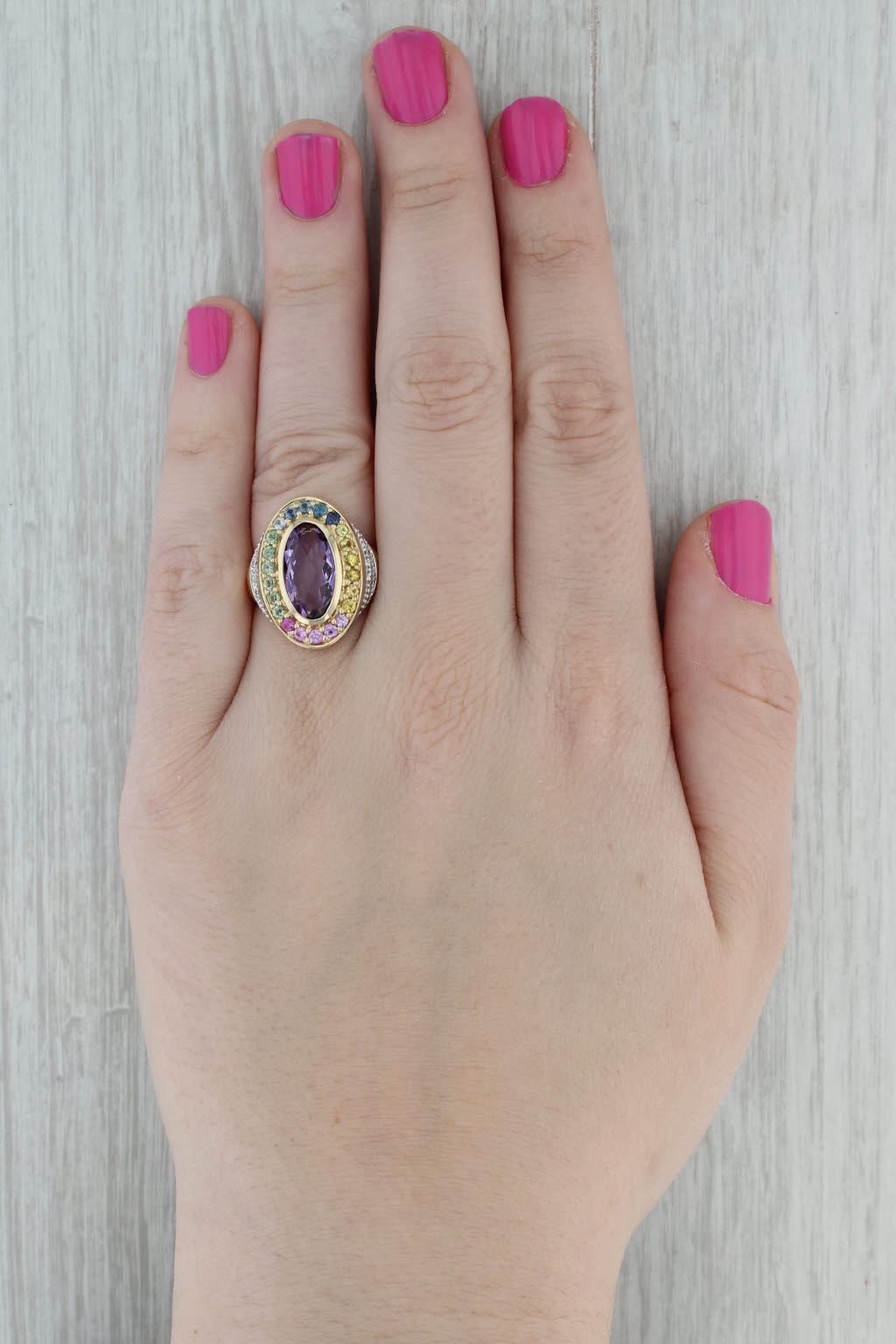 4.50ctw Oval Amethyst Sapphire Halo Ring 14k Gold Size 7.25 Cocktail Diamond