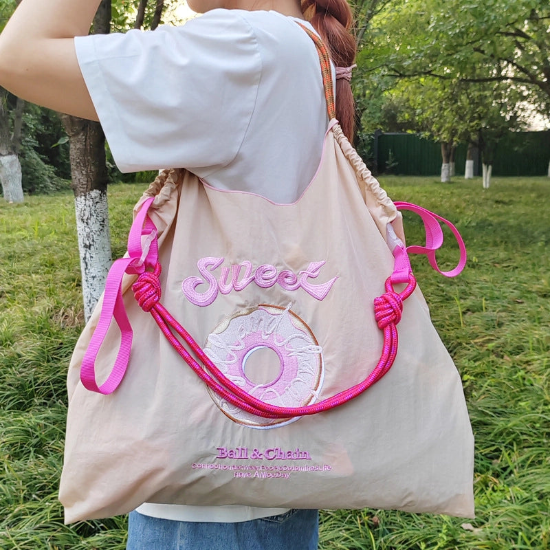 Women's Large Nylon Animal Donuts Basic Classic Style Square Open Shopping Bags