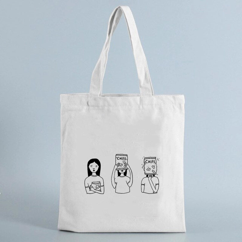Women's Small Canvas Human Elegant Square Open Canvas Bag