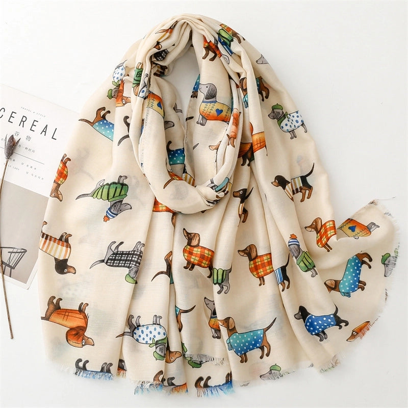 Autumn And Winter Cotton And Linen Feel Scarf Cartoon Fashion Dog Animal Scarf Warm Shawl Ladies