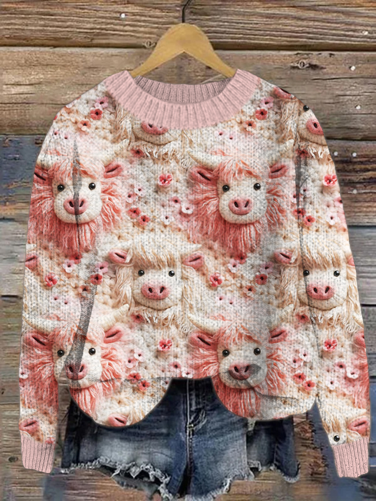 Woolen Cow Art Cozy Crew Neck Sweater