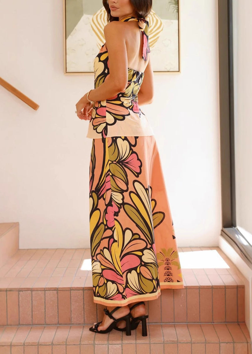 Boho Cold Shoulder Top And Maxi Skirts Two Piece Set Sleeveless