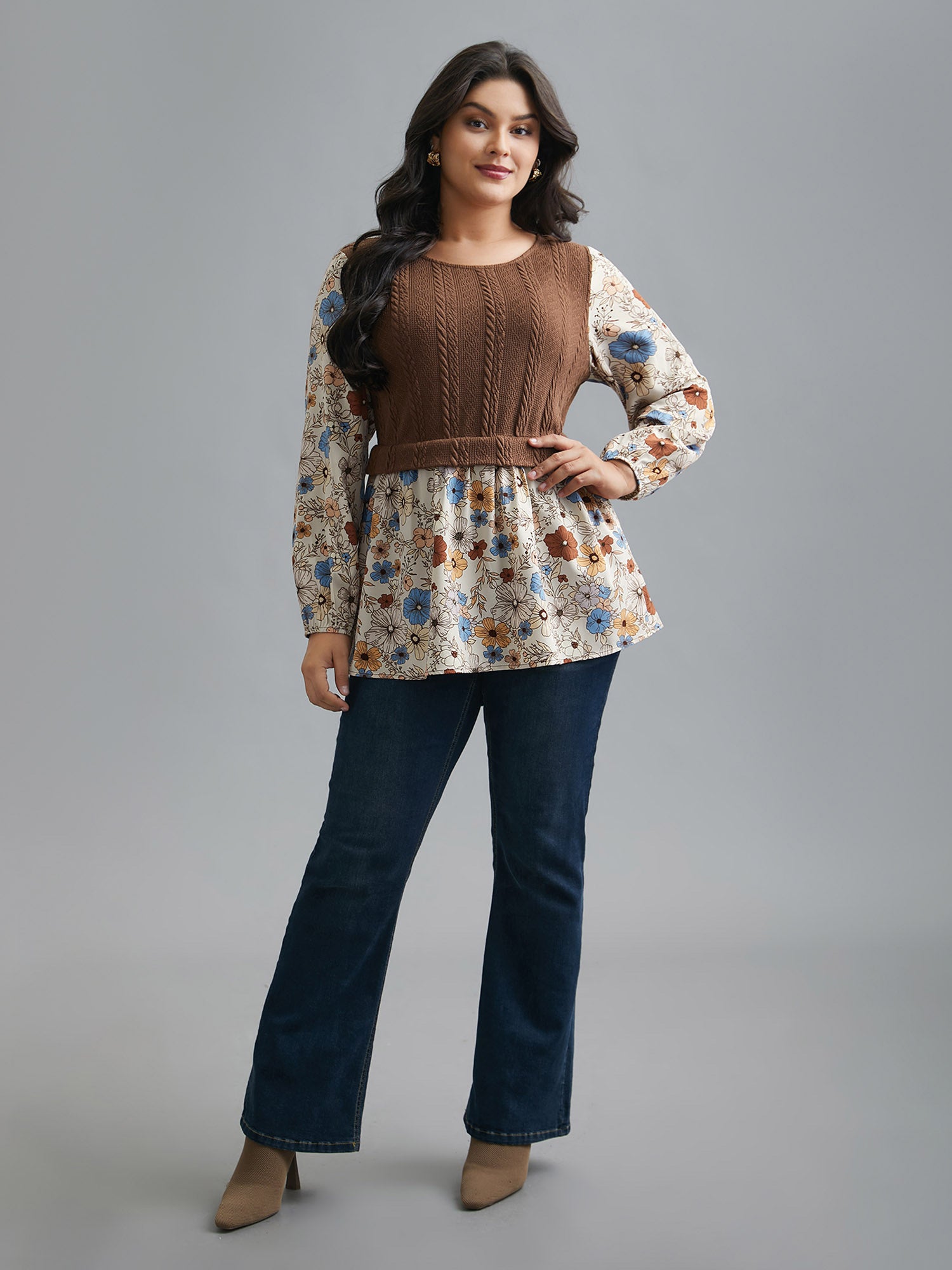 Mixed Texture Floral Combined Blouse