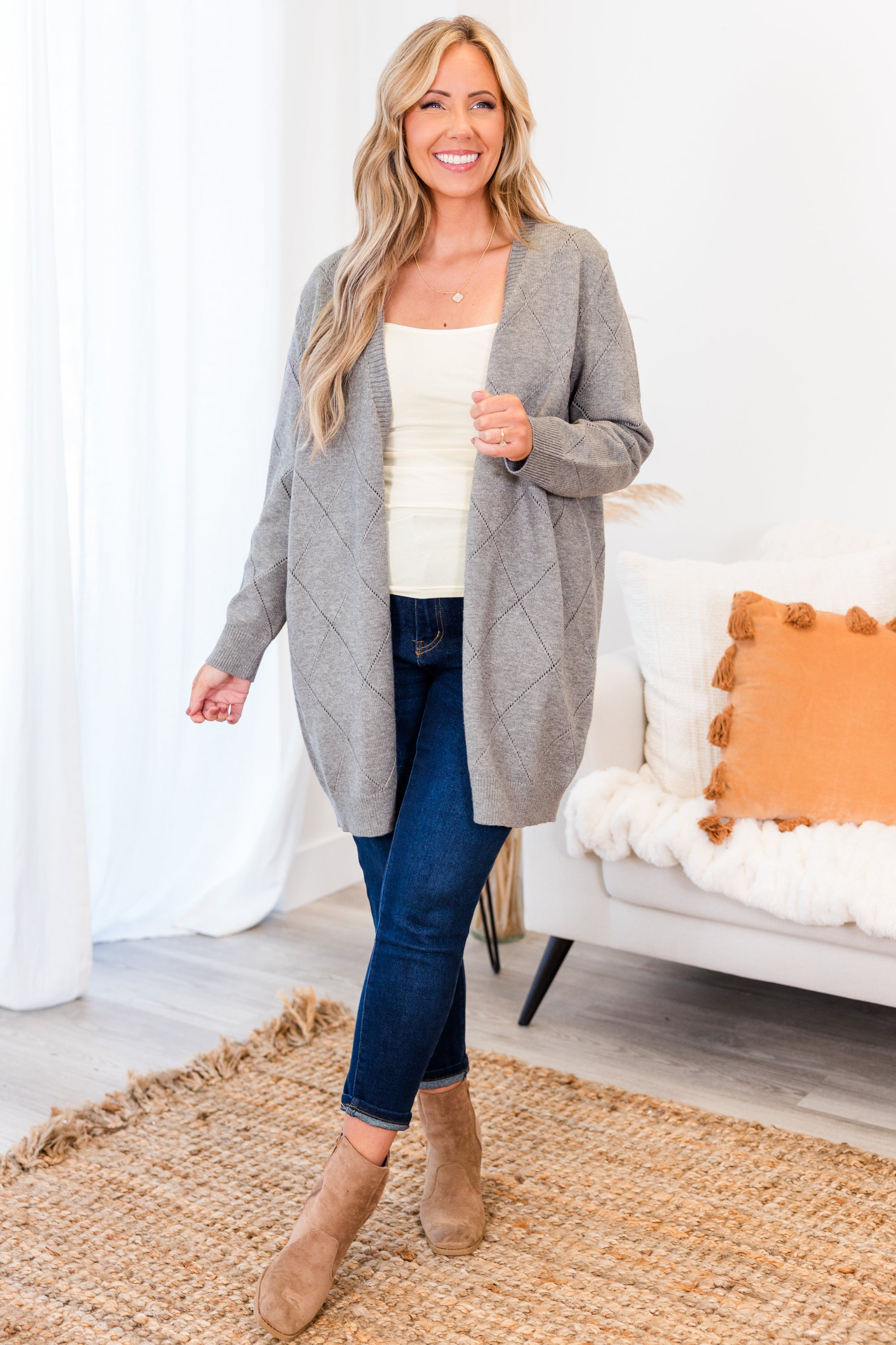 Take Your Time Babe Cardigan. Heather Gray