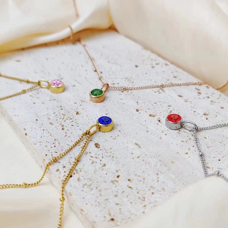 Minimalist Classic Style Geometric 316L Stainless Steel  Rhinestones Inlay Stainless Steel Necklaces