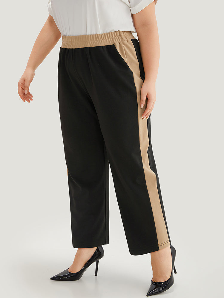 Two Tone Elastic Waist Pocket Pants