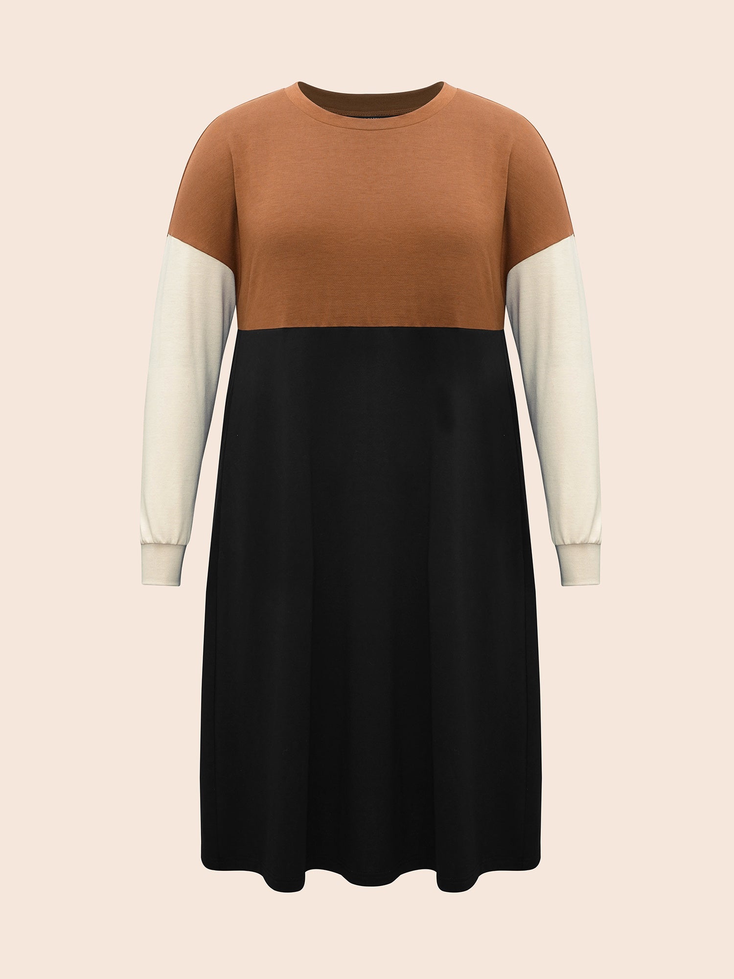 Crew Neck Contrast Patchwork Knit Dress