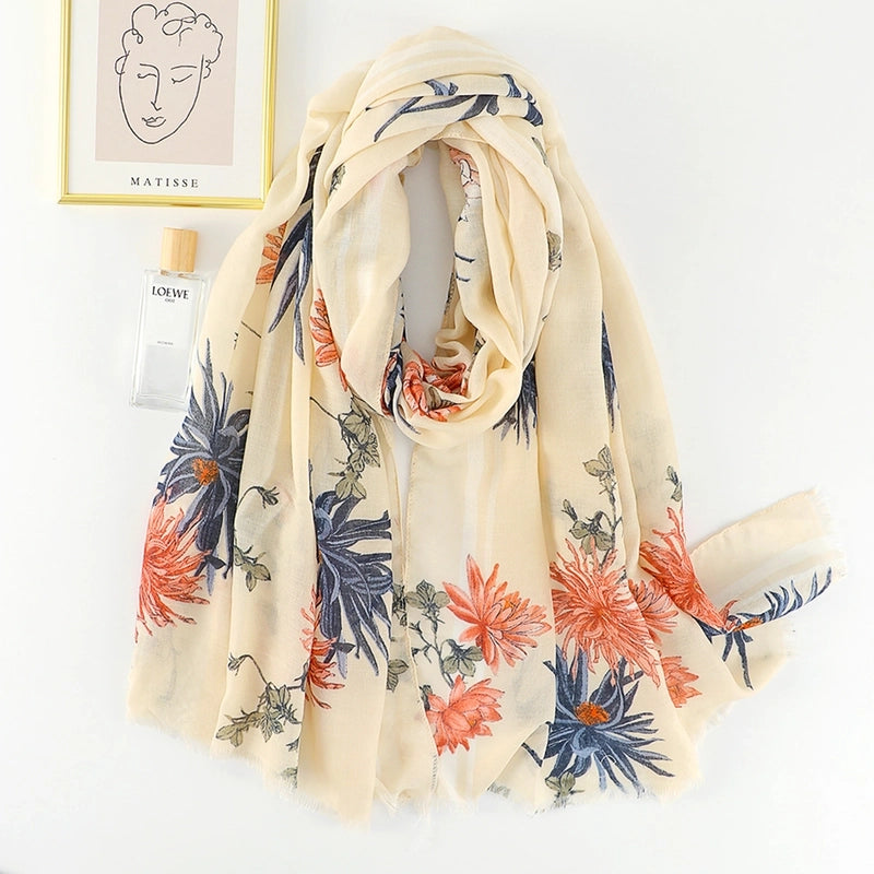Women's Sweet Pastoral Flower Polyester Silk Scarf