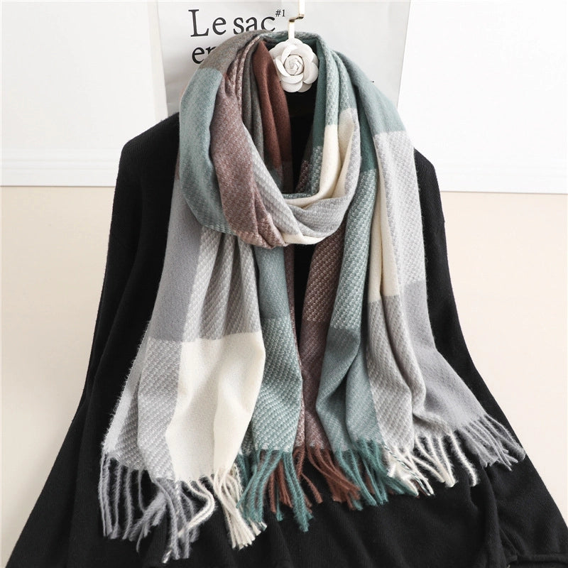 Winter New Scarf Cashmere-like Check Pattren Tassel Men's And Women's Shawl Color Matching  Casual Student Scarf