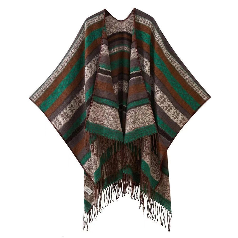 Women's Minimalist Classic Style Color Block Imitation Cashmere Tassel Shawl