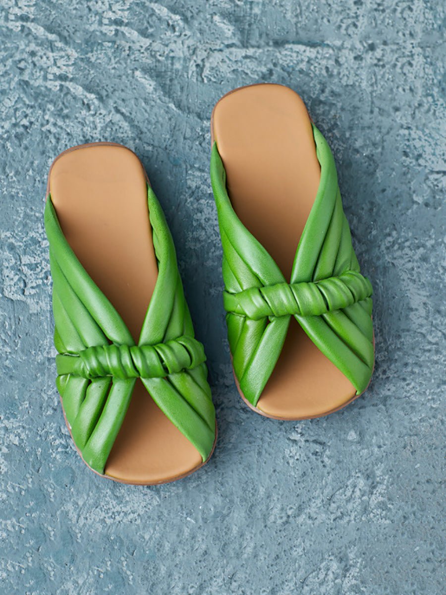 Women Summer Casual Genuine Leather Spliced Slippers