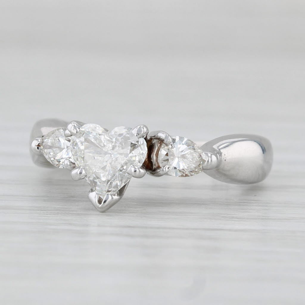 0.83ctw Diamond Heart Engagement Ring 14k white Gold Size 4.25